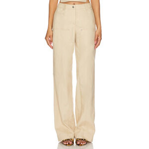 New Camila Coelho Pants XL Womens Matilde Linen Wide Leg Double Knee Trouser